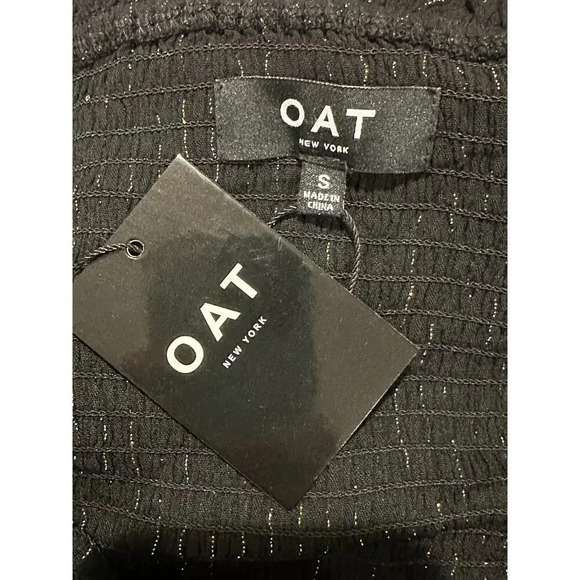 NWT Oat New York Long Sleeve Black‎ & Gold Square Neck Smocked Dress | Size S - Picture 7 of 9